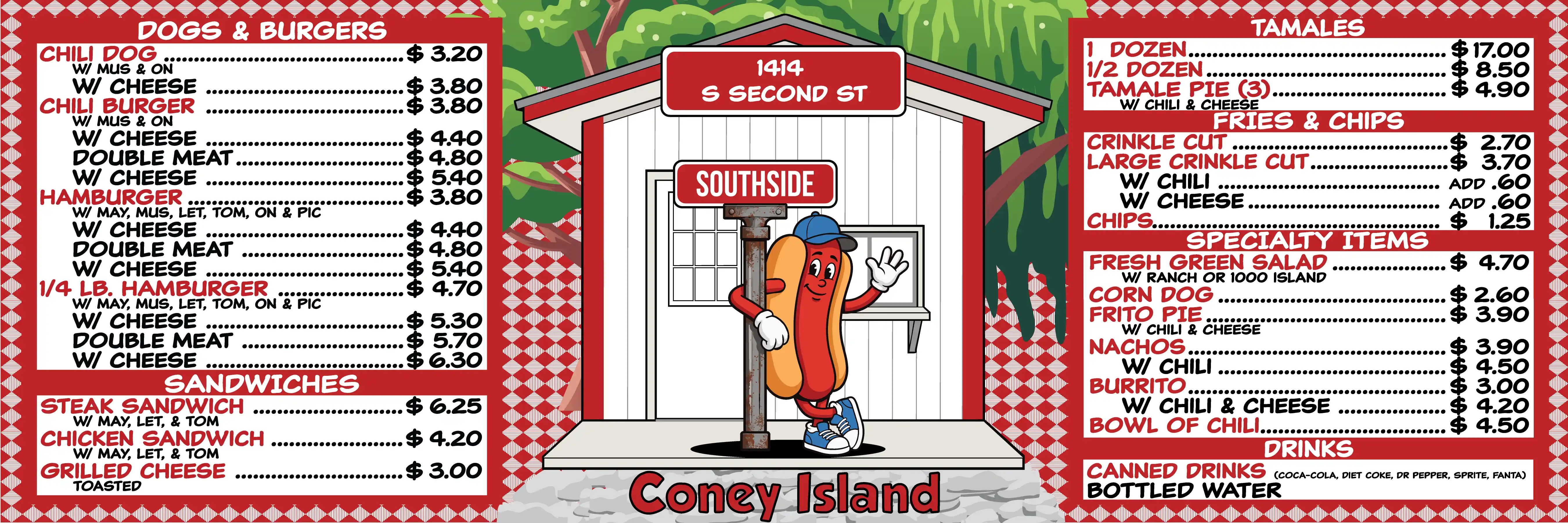Southside Coney Island illustrated menu